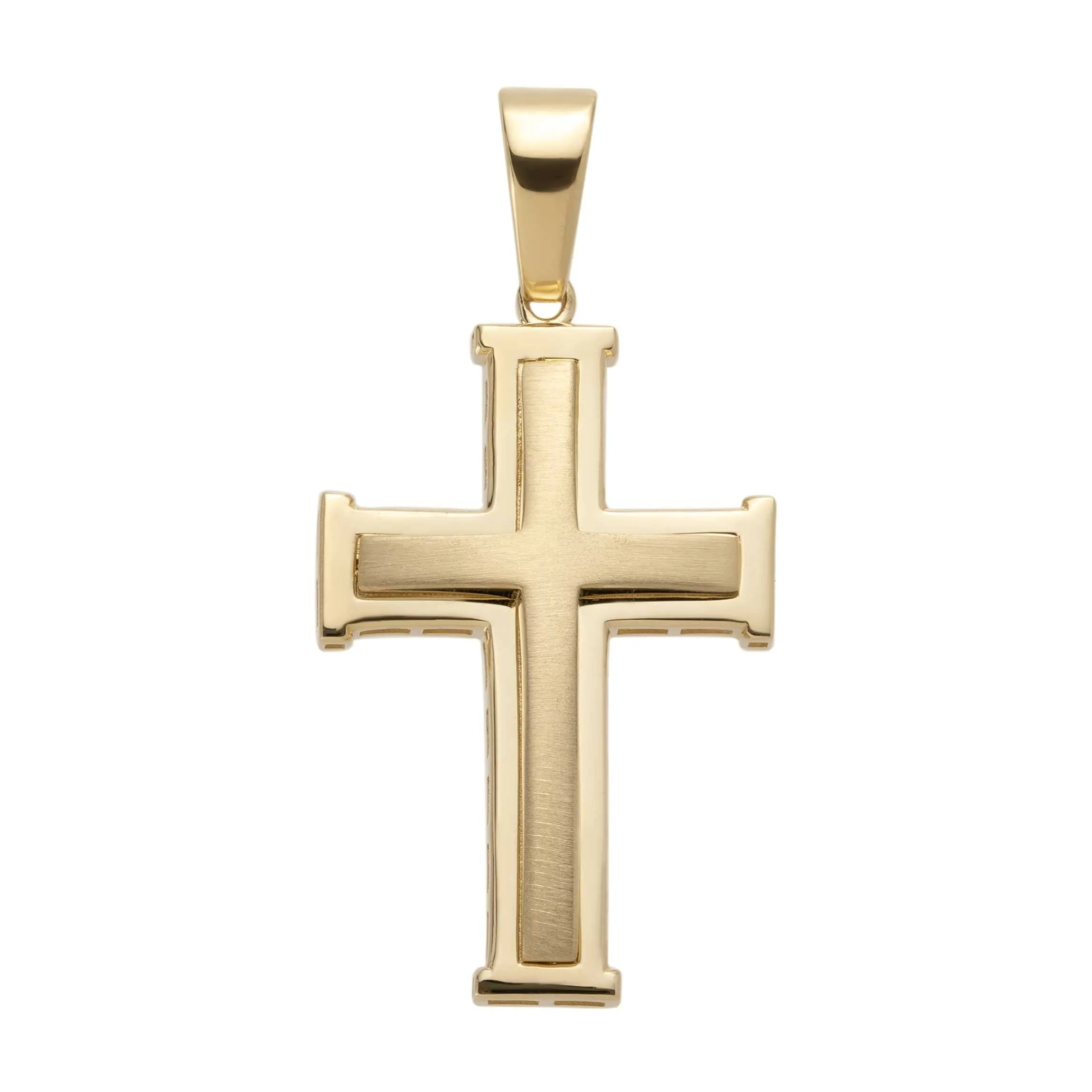 1 1/2" Framed Concave Cross Pendant 14K Yellow Gold