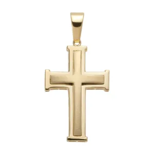 1 1/2" Framed Concave Cross Pendant 14K Yellow Gold