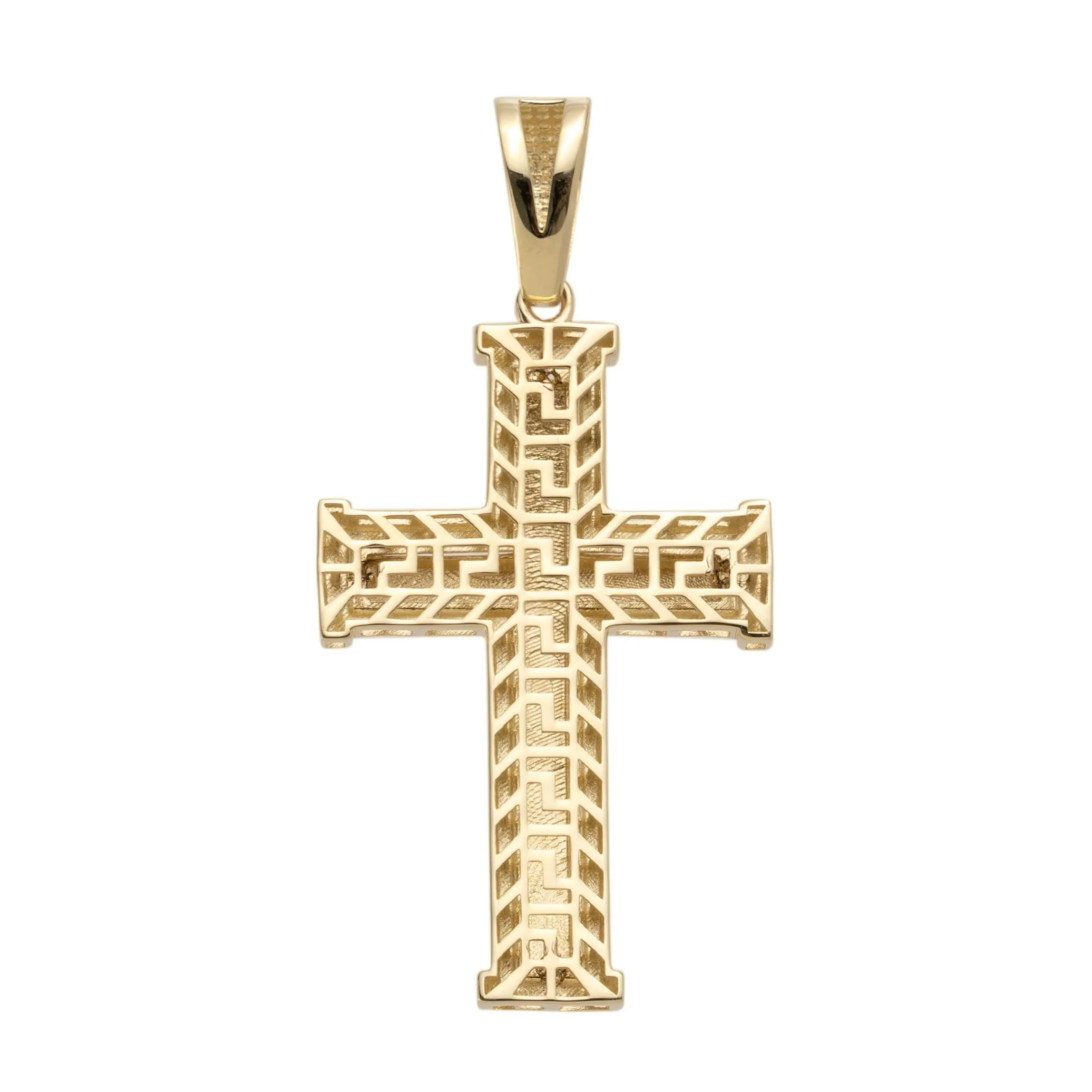 1 1/2" Framed Concave Cross Pendant 14K Yellow Gold