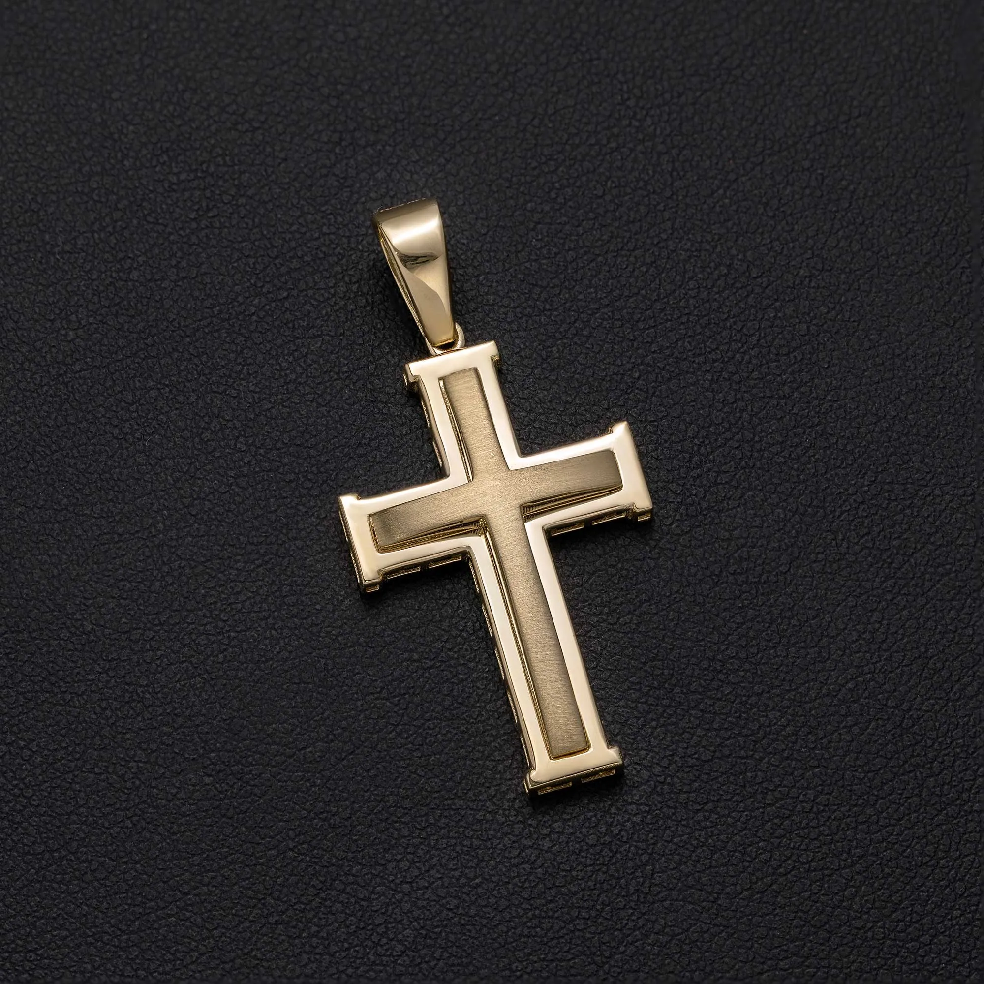 1 1/2" Framed Concave Cross Pendant 14K Yellow Gold