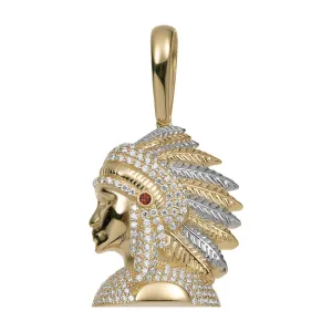 1 3/4" CZ Indian Chief Pendant 10K Yellow Gold