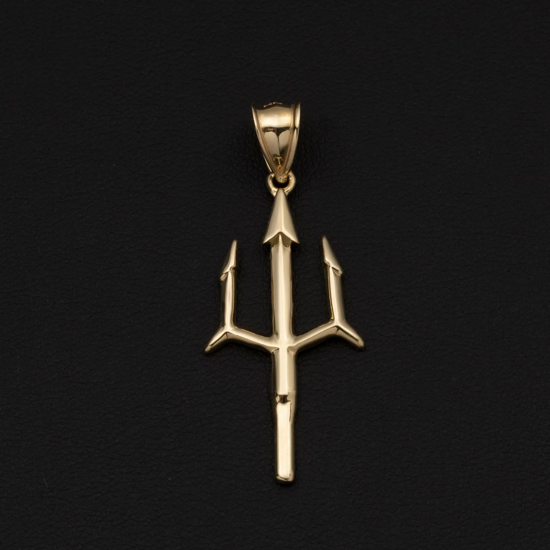 1 3/4" Shiny Trident Pendant 10K Yellow Gold