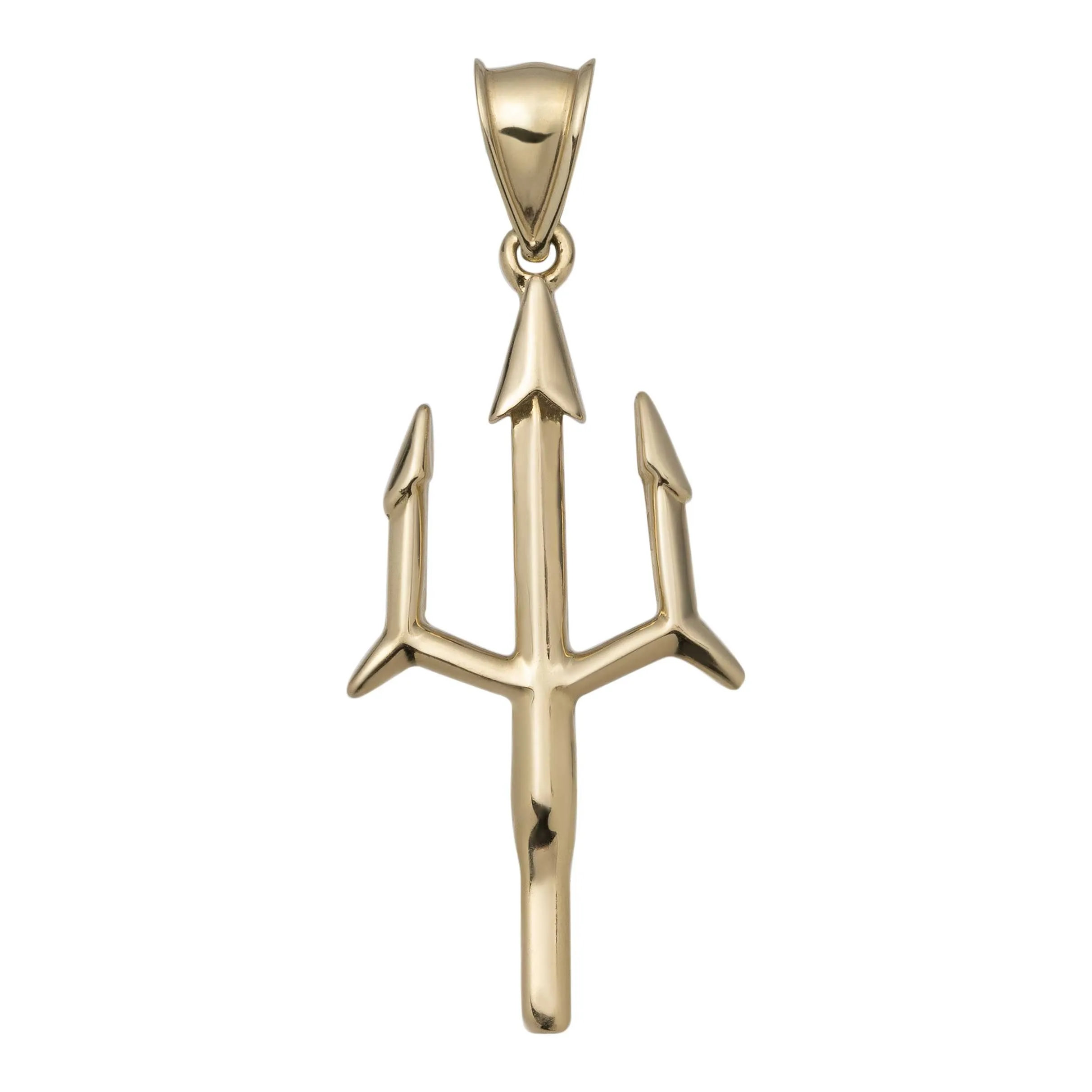 1 3/4" Shiny Trident Pendant 10K Yellow Gold