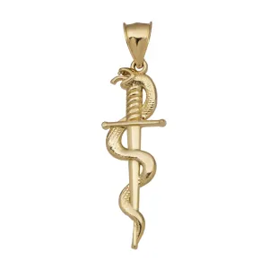 1 3/4" Snake and Sword Pendant 10K Yellow Gold