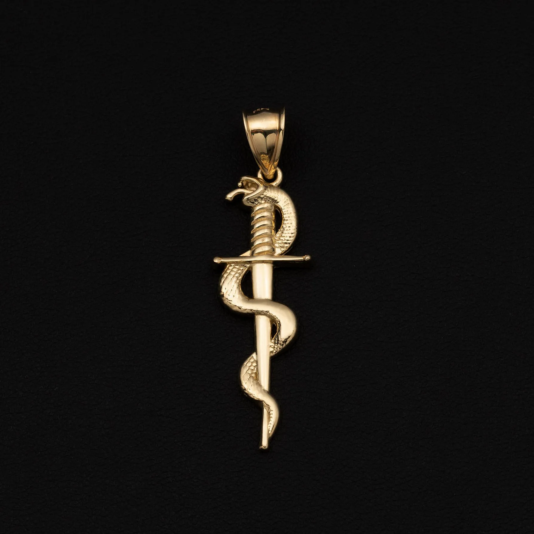 1 3/4" Snake and Sword Pendant 10K Yellow Gold