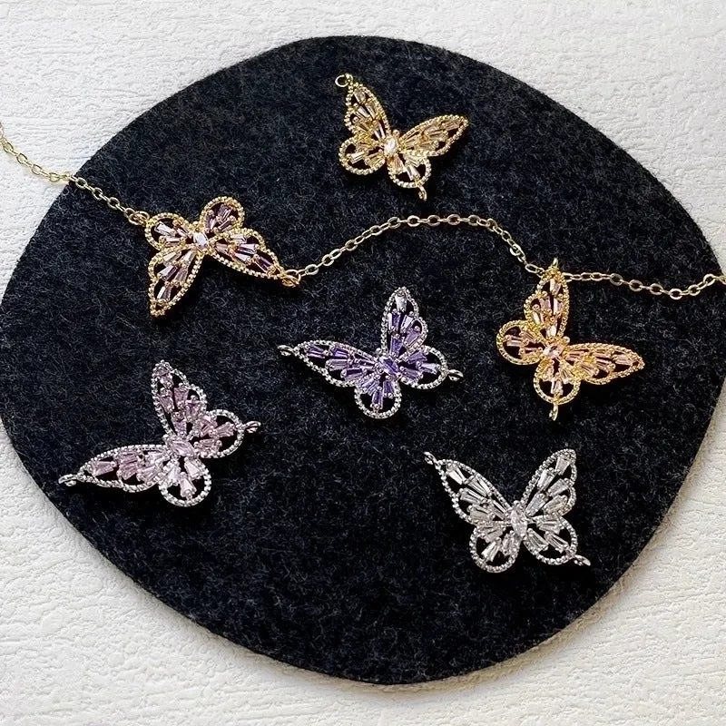 1 Piece 22 * 27mm Copper Zircon Butterfly Polished Pendant