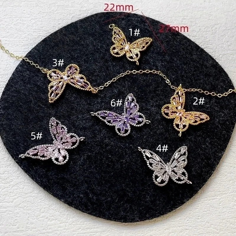 1 Piece 22 * 27mm Copper Zircon Butterfly Polished Pendant