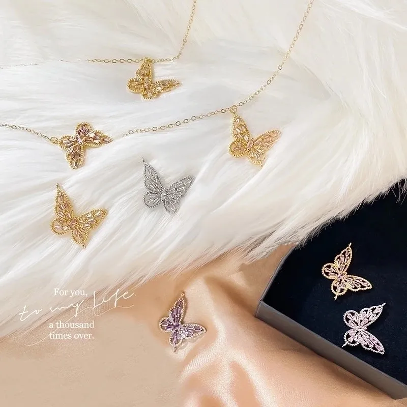 1 Piece 22 * 27mm Copper Zircon Butterfly Polished Pendant