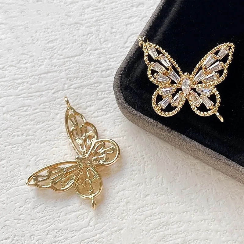 1 Piece 22 * 27mm Copper Zircon Butterfly Polished Pendant