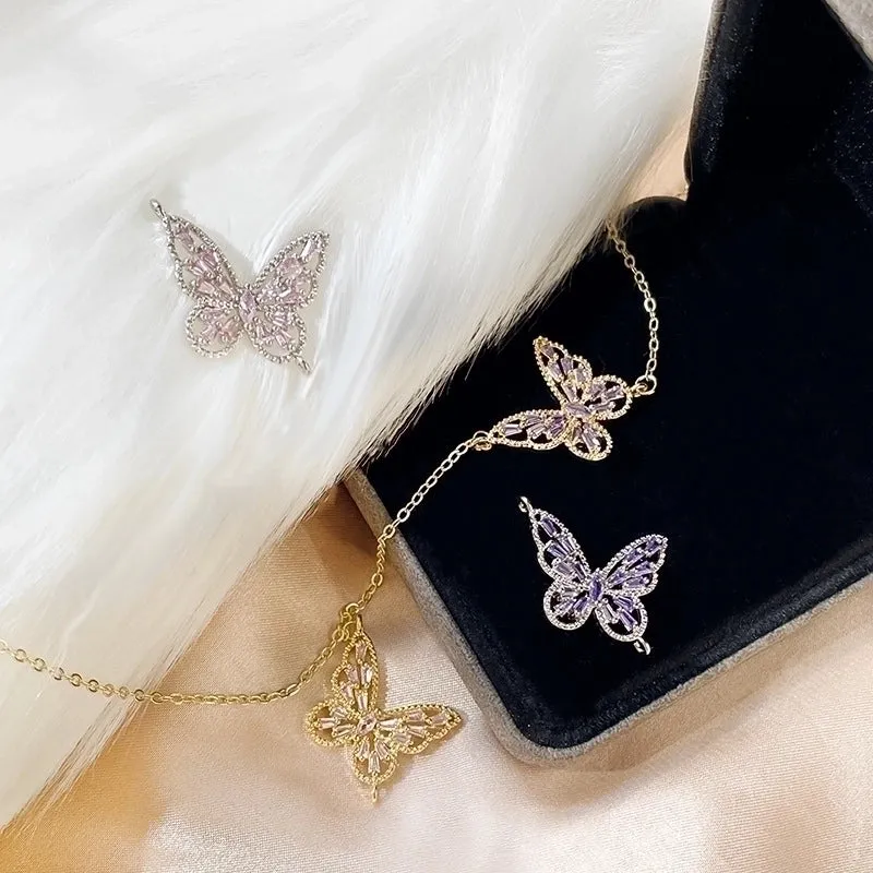 1 Piece 22 * 27mm Copper Zircon Butterfly Polished Pendant