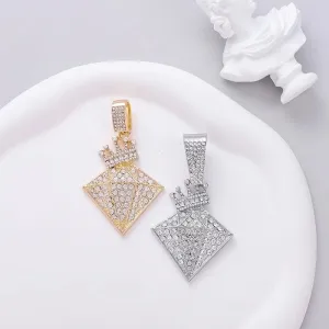 1 Piece 39 * 68mm Hole 10mm  Alloy Rhinestones Crown Diamonds Polished Pendant