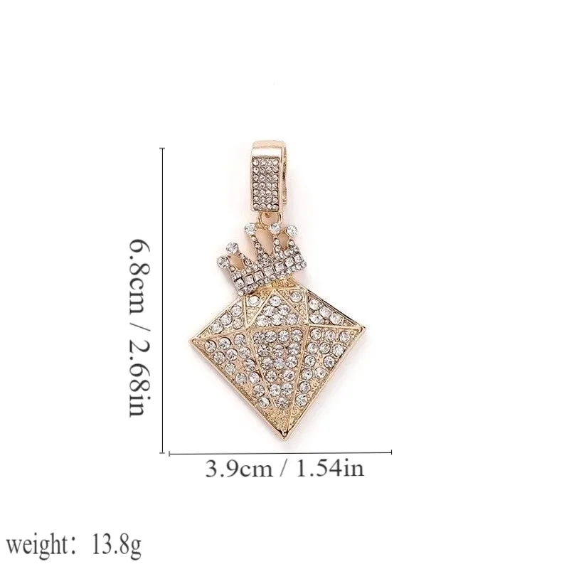 1 Piece 39 * 68mm Hole 10mm  Alloy Rhinestones Crown Diamonds Polished Pendant