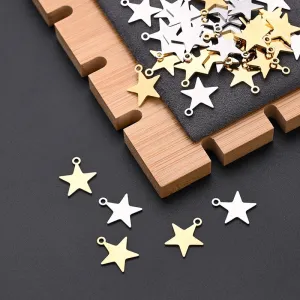 10 PCS/Package 13 * 15mm Hole 1~1.9mm 304 Stainless Steel Gold Plated Pentagram Star Polished Pendant