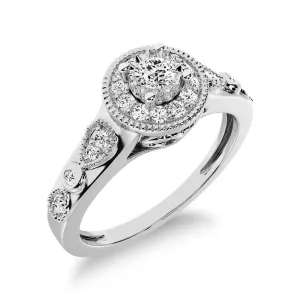 10K White Gold Diamond 1/5 CTW Milgrain Detail Halo Engagement Ring