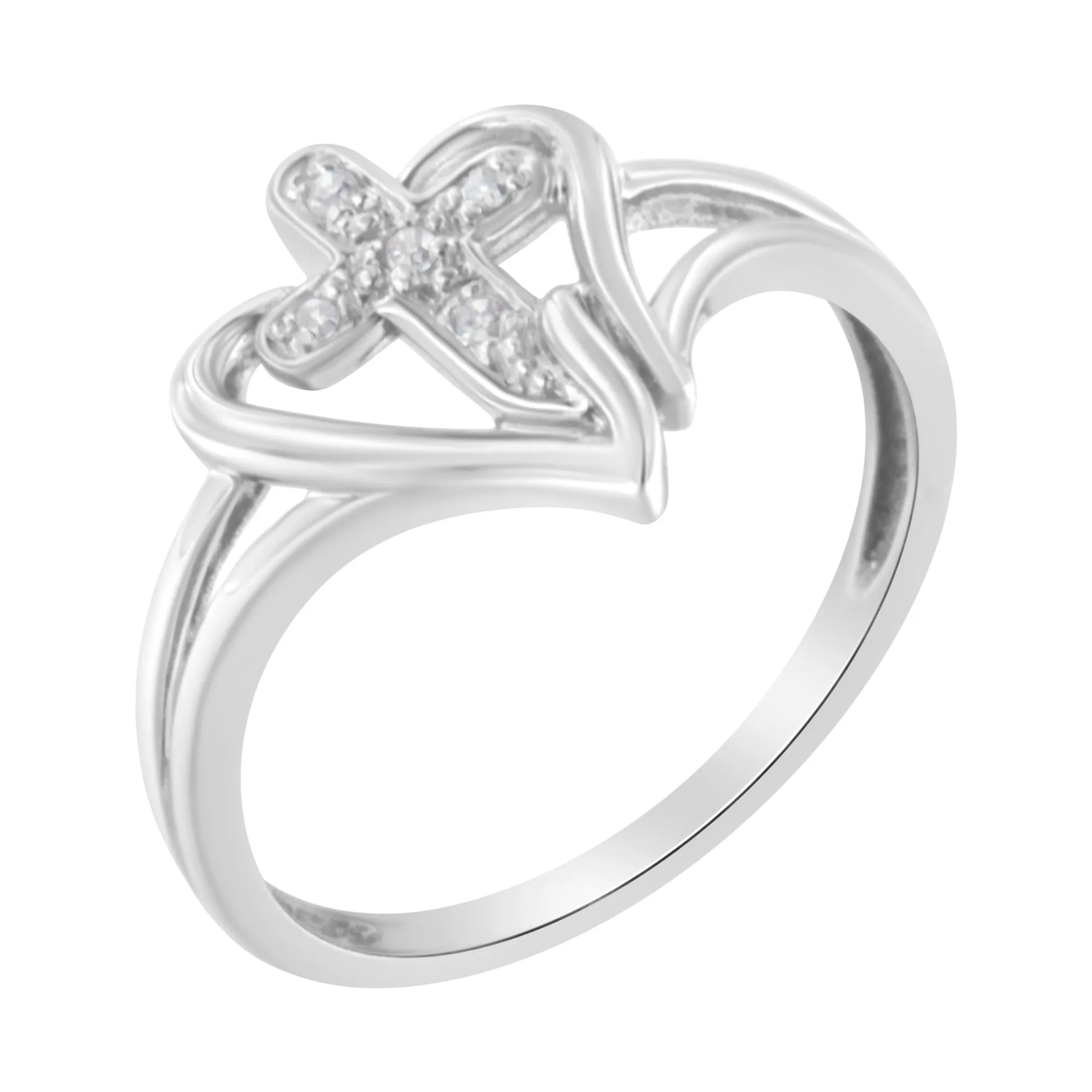 10K White Gold Diamond-Accented Cross & Open Heart Promise Fashion Ring (H-I Color, I1-I2 Clarity)