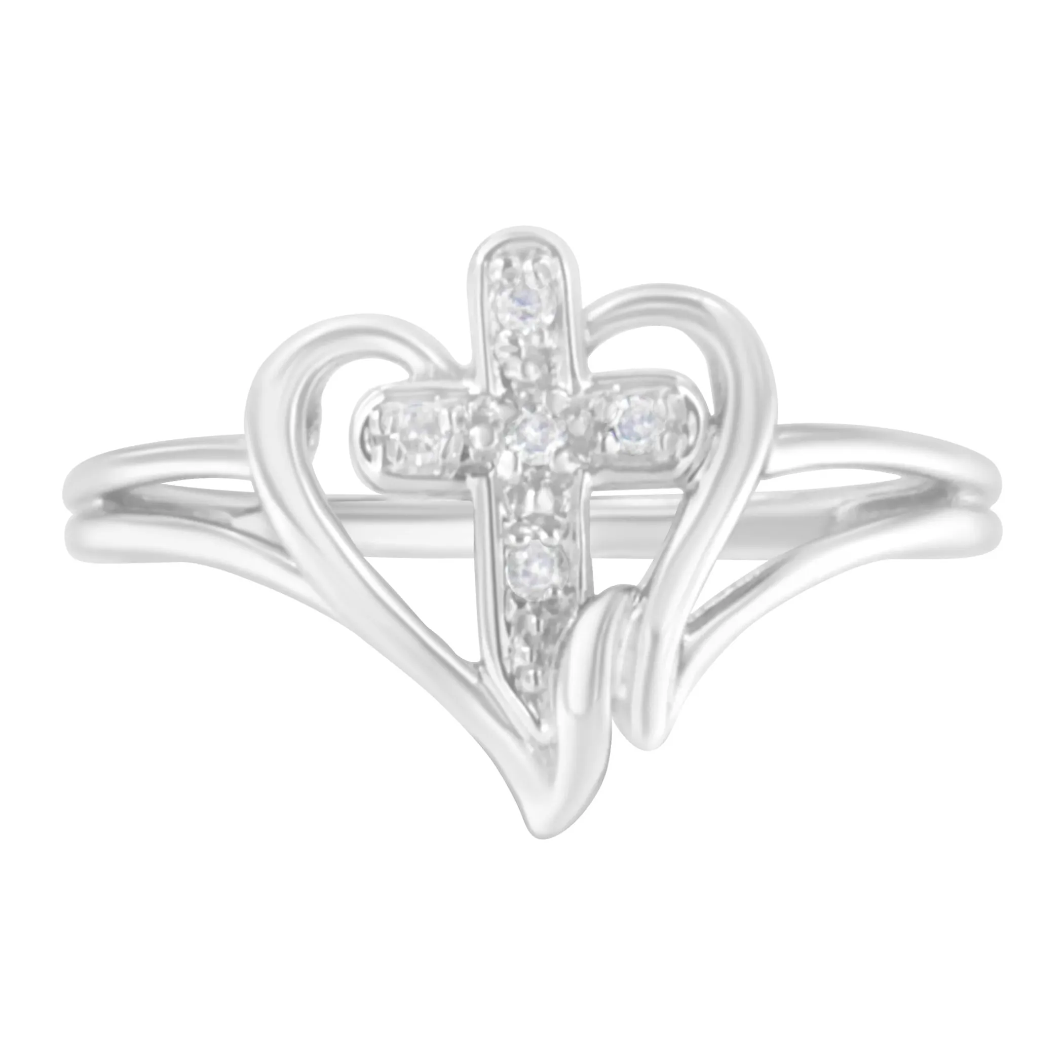 10K White Gold Diamond-Accented Cross & Open Heart Promise Fashion Ring (H-I Color, I1-I2 Clarity)