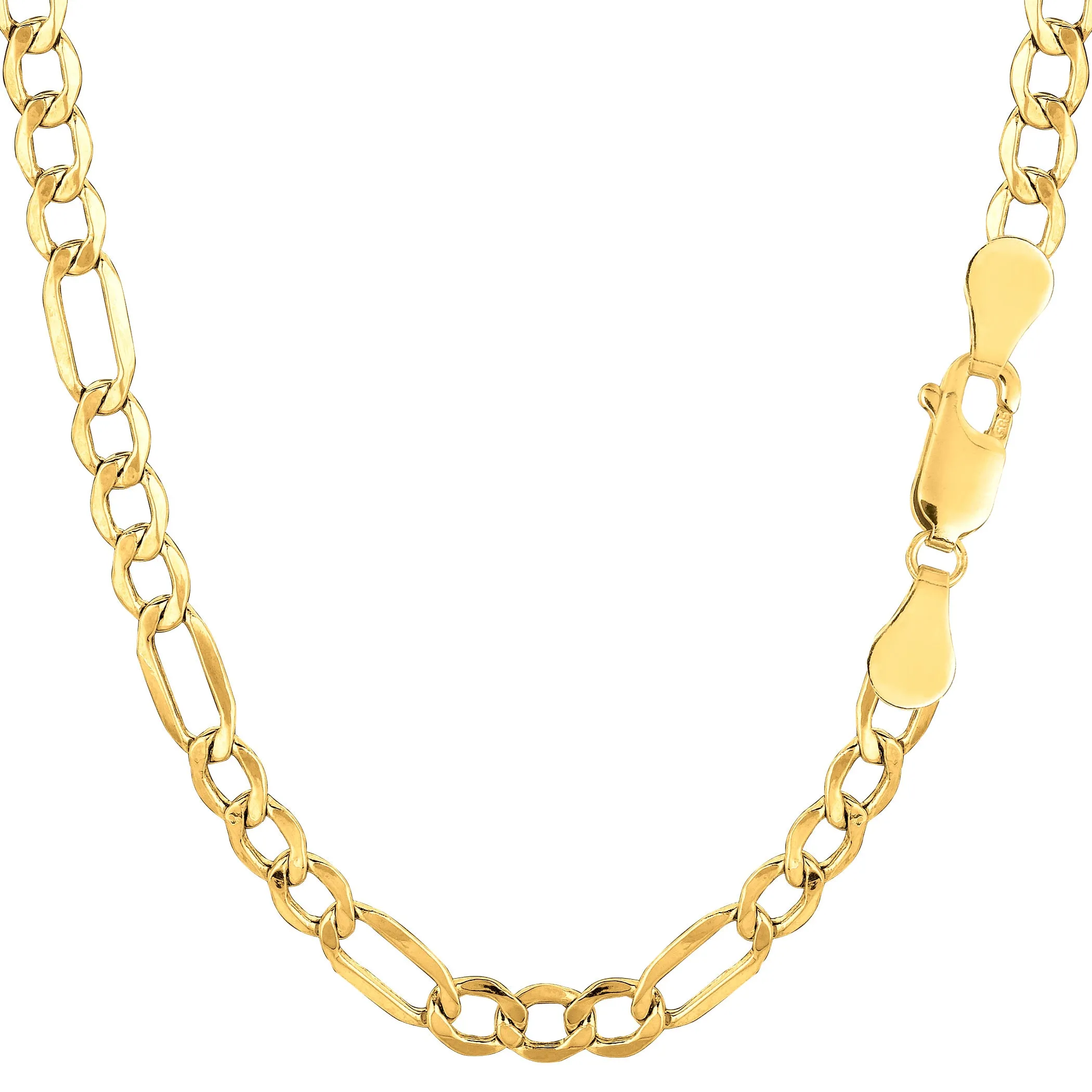 10k Yellow Gold Hollow Figaro Chain Necklace, 4.6mm