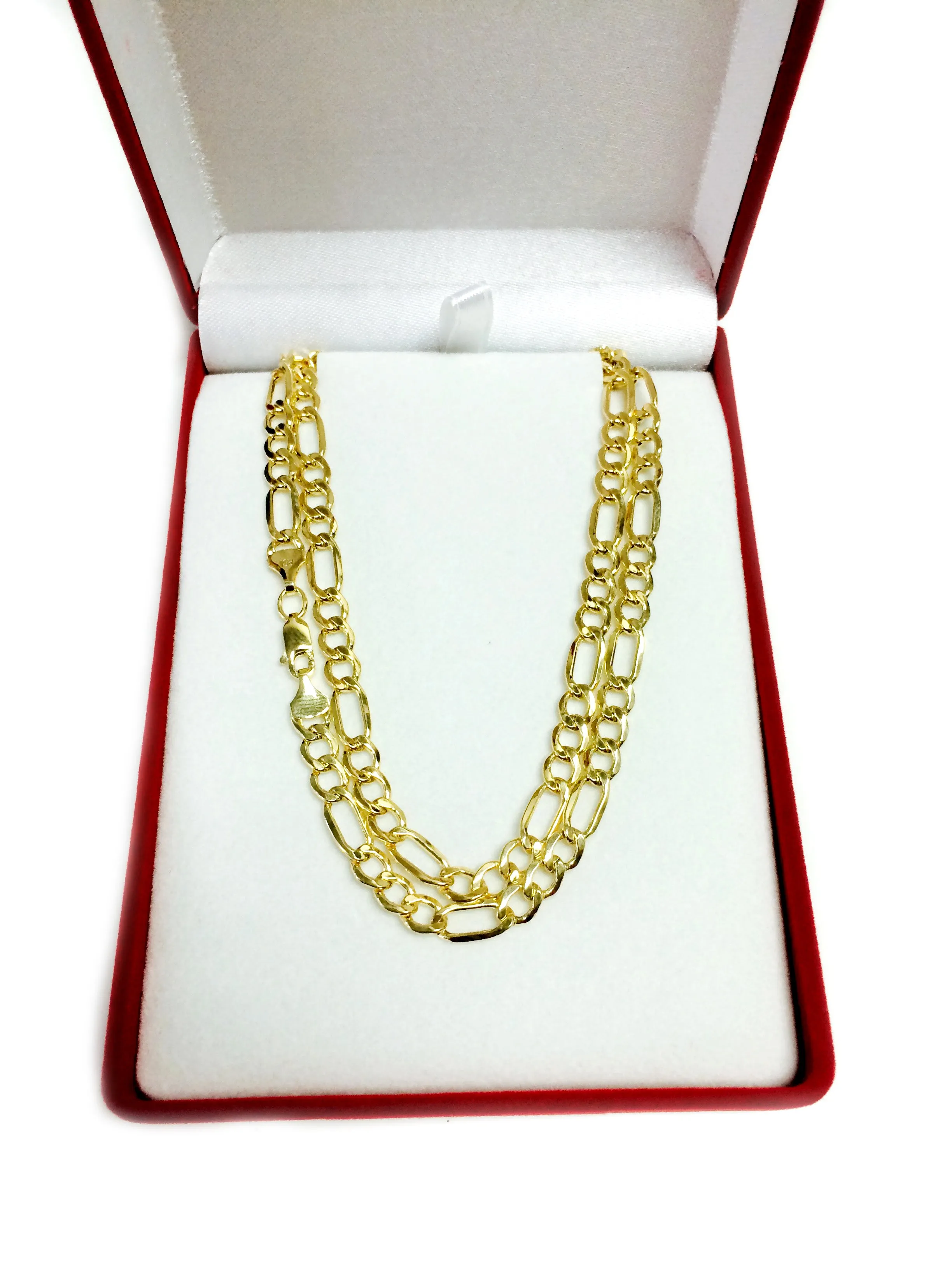 10k Yellow Gold Hollow Figaro Chain Necklace, 5.4mm