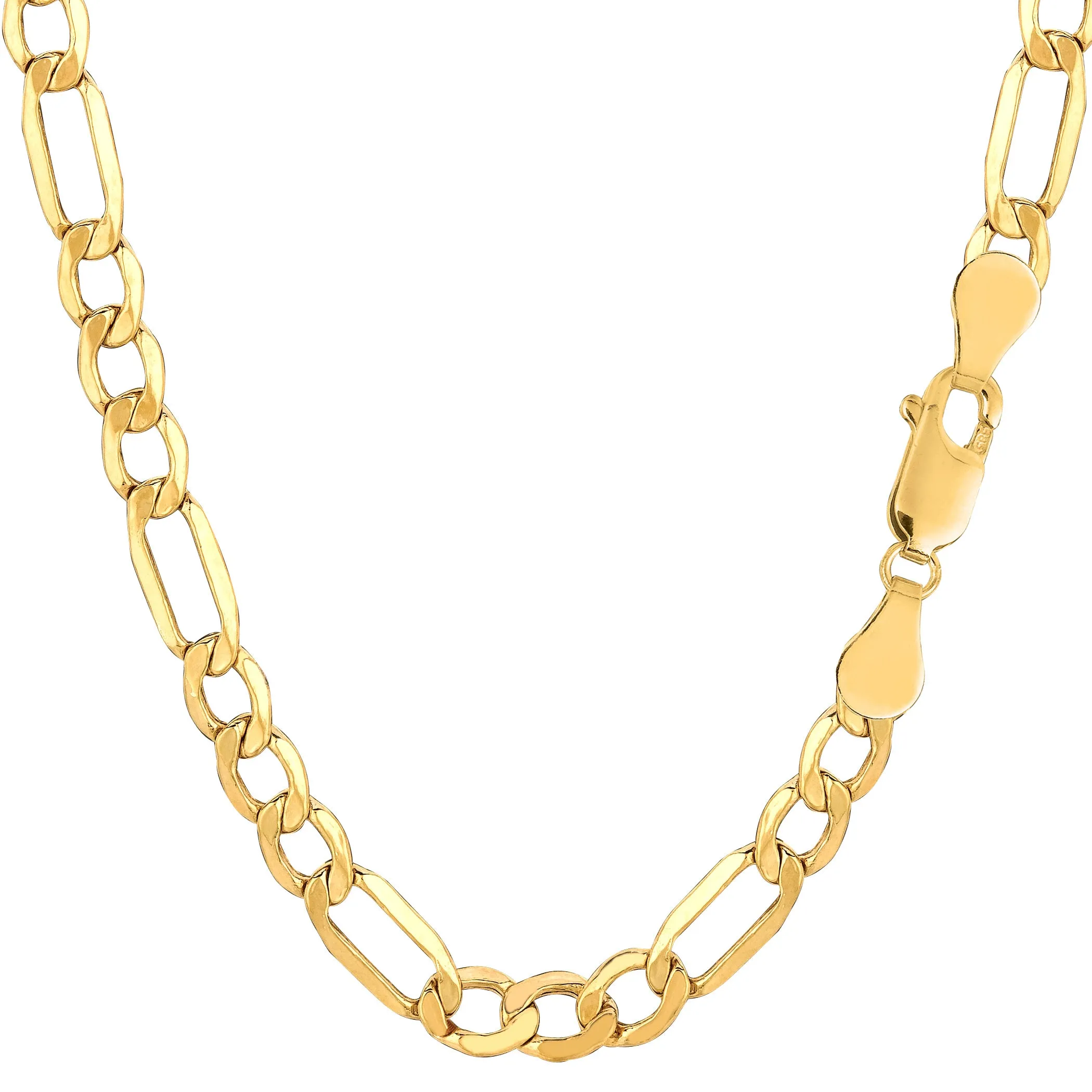 10k Yellow Gold Hollow Figaro Chain Necklace, 5.4mm