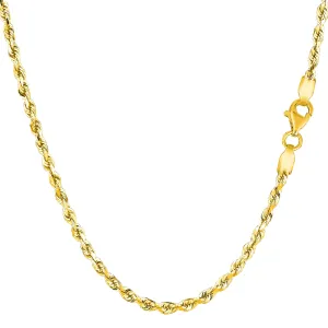 10k Yellow Solid Gold Diamond Cut Rope Chain Necklace, 2.5mm