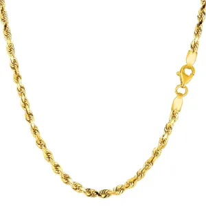 10k Yellow Solid Gold Diamond Cut Rope Chain Necklace, 2.75mm