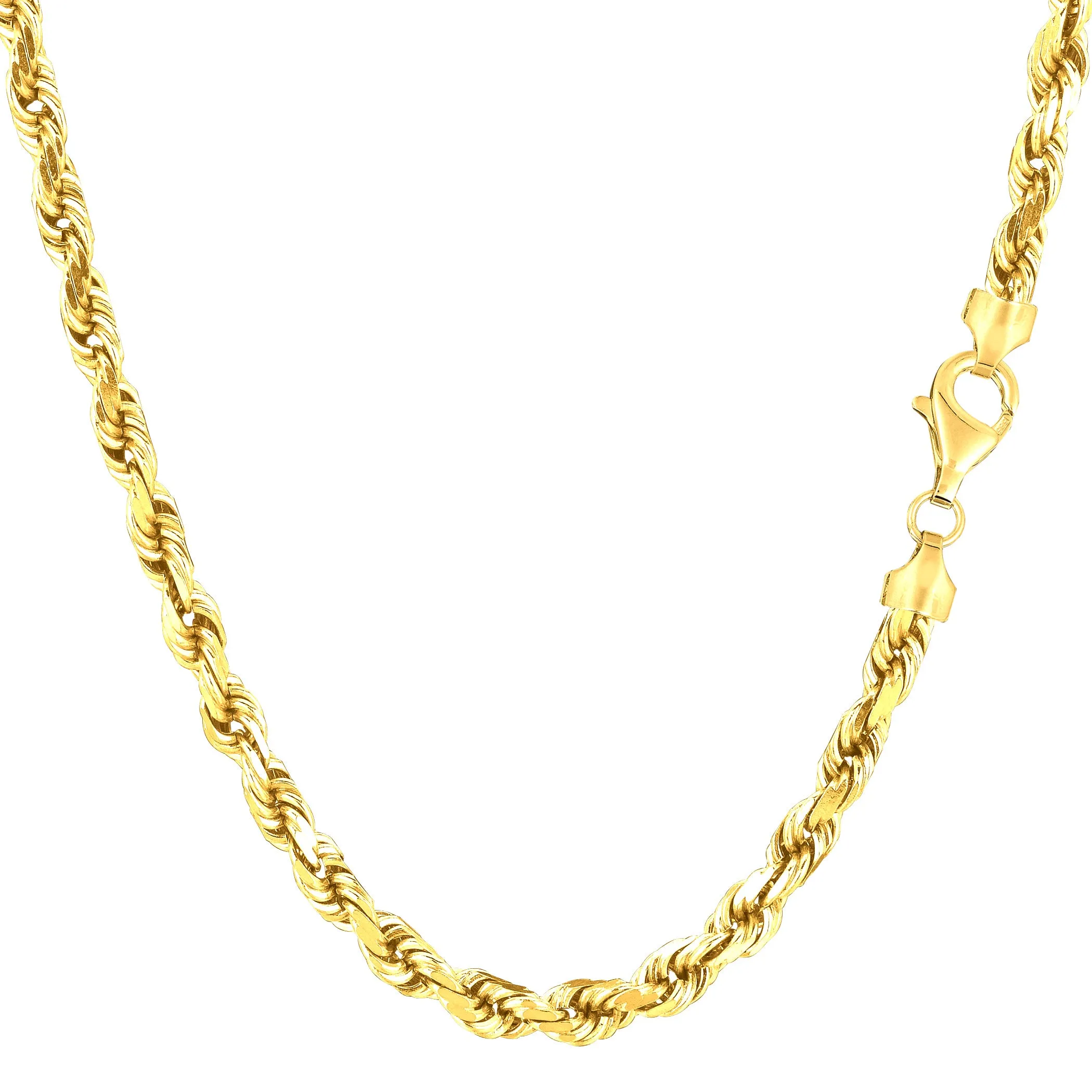 10k Yellow Solid Gold Diamond Cut Rope Chain Necklace, 4.0mm