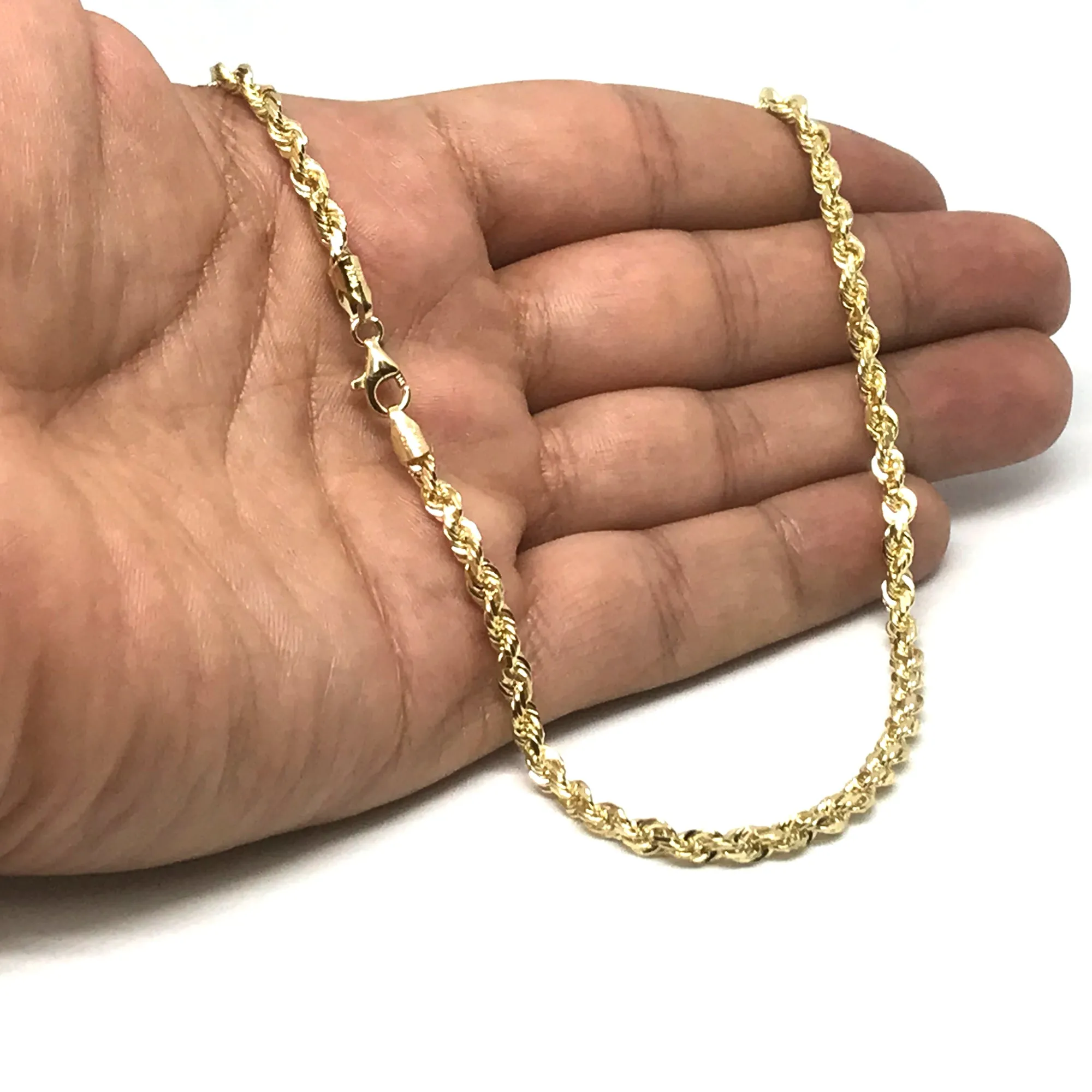 10k Yellow Solid Gold Diamond Cut Rope Chain Necklace, 4.0mm