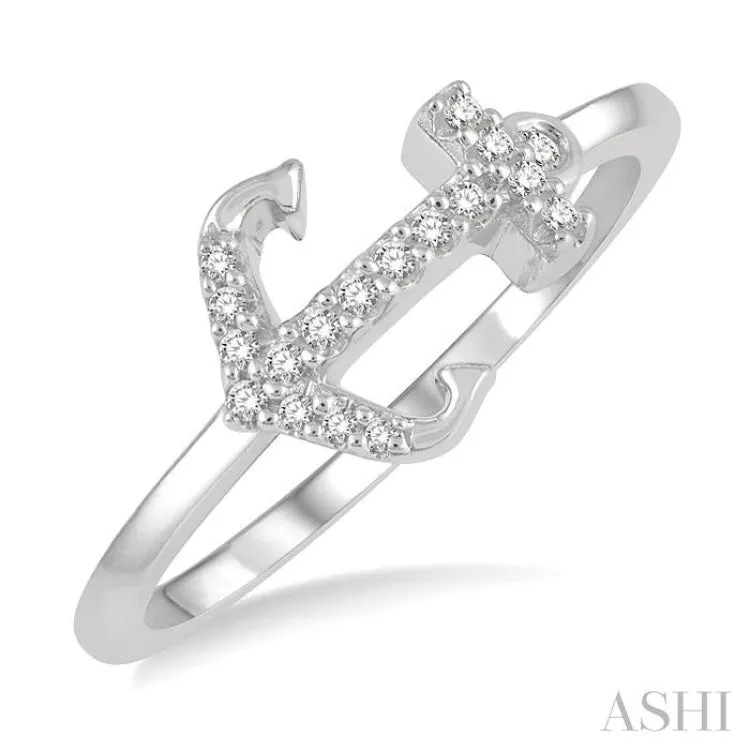 1/10 Ctw Anchor Charm Round Cut Diamond Petite Fashion Ring in 10K White Gold