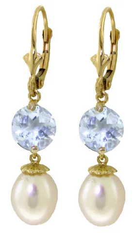 11.1 Carat 14K Whte Gold Heading Towards Pearl Aquamarine Earrings