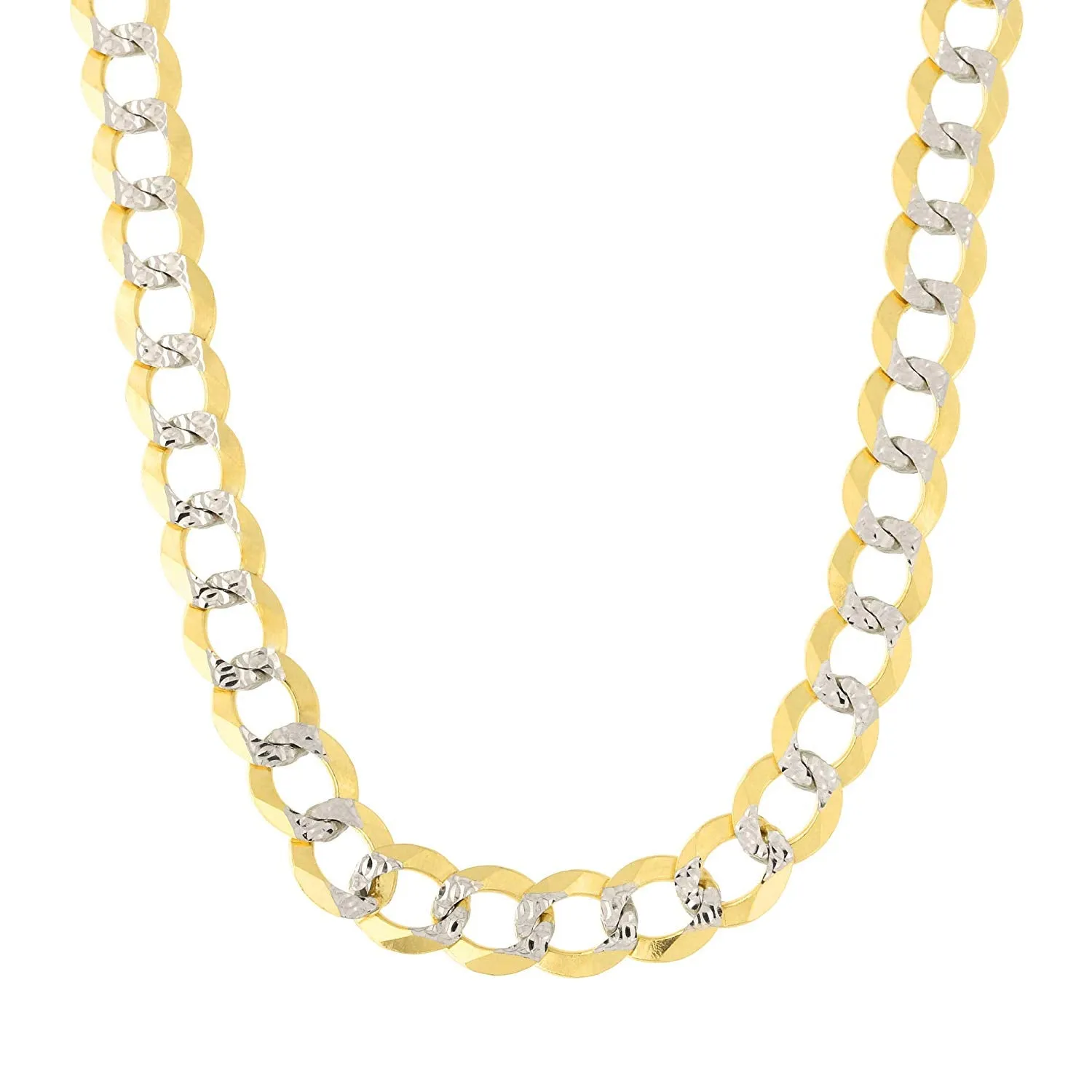 14k 2 Tone Yellow And White Gold Curb Chain Necklace, 7mm