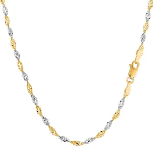 14k 2 Tone Yellow And White Gold Singapore Chain Necklace, 2.0mm