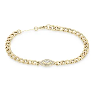 14k Medium Curb Chain Marquise Diamond Halo Bracelet