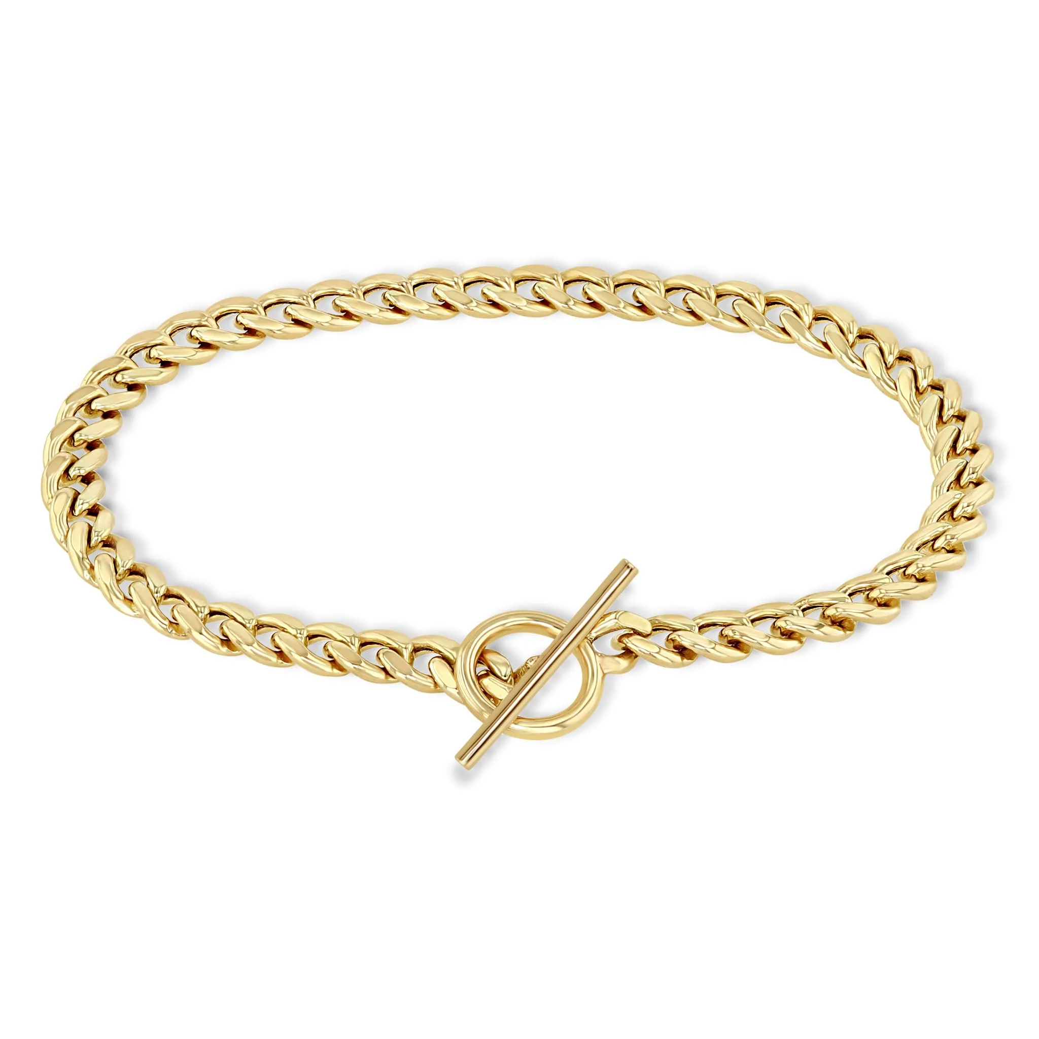 14k Medium Curb Chain Pavé Diamond Toggle Bracelet