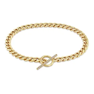 14k Medium Curb Chain Pavé Diamond Toggle Bracelet