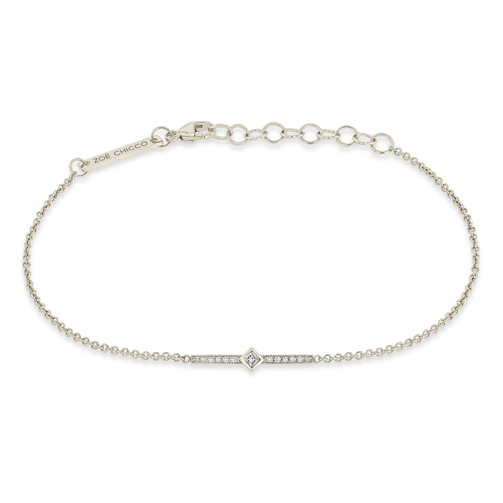 14k Princess Diamond & Diamond Bar Bracelet