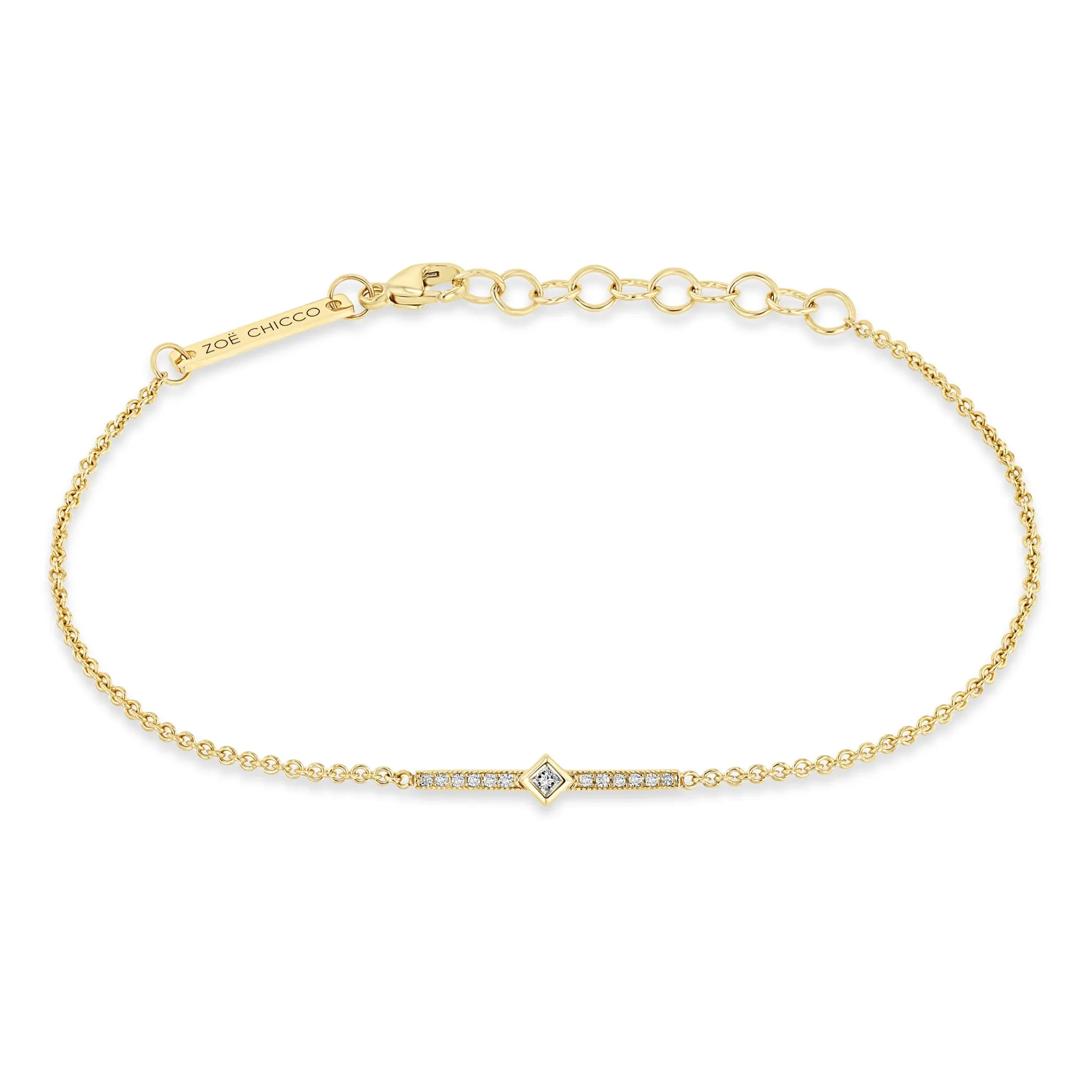 14k Princess Diamond & Diamond Bar Bracelet