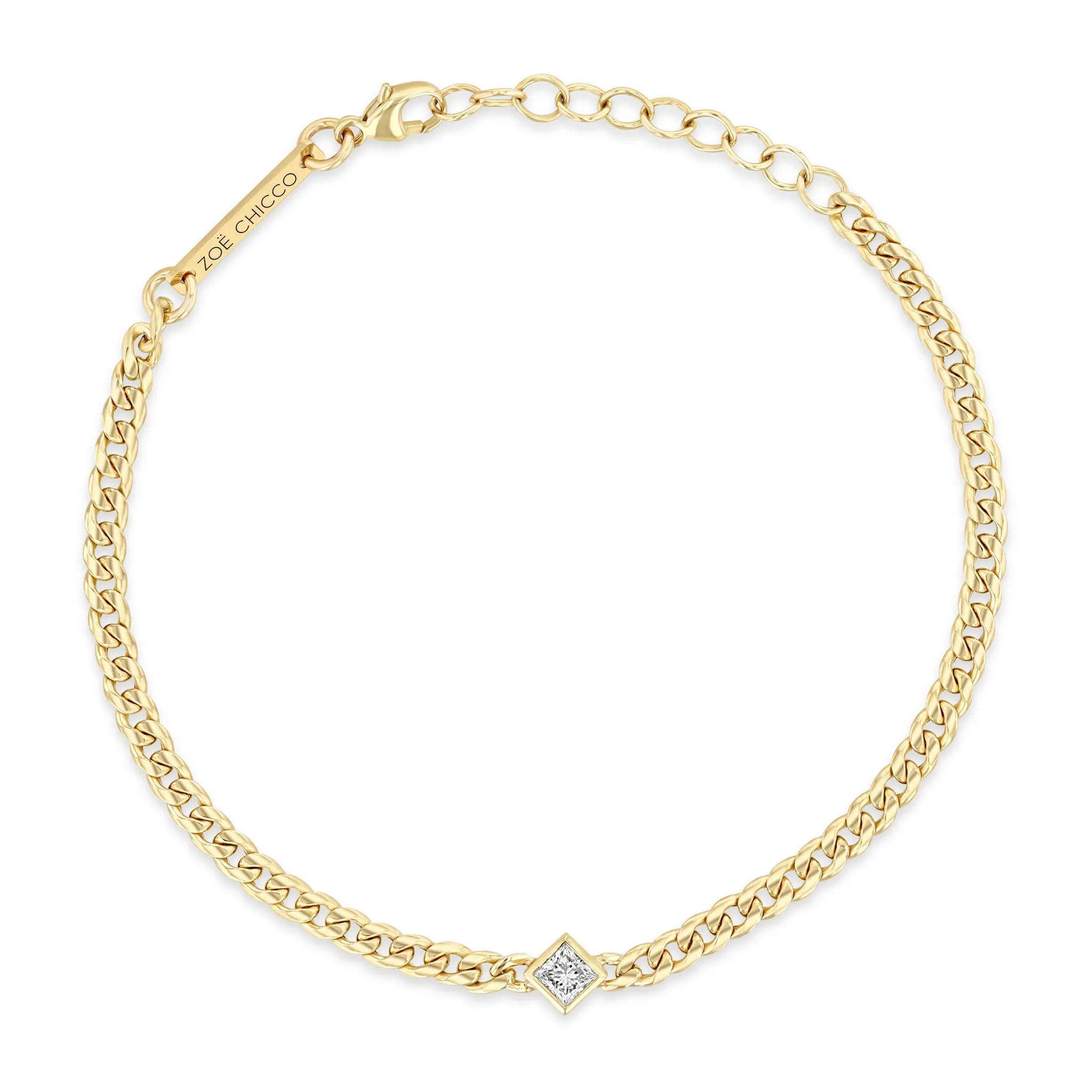 14k Princess Diamond Small Curb Chain Bracelet