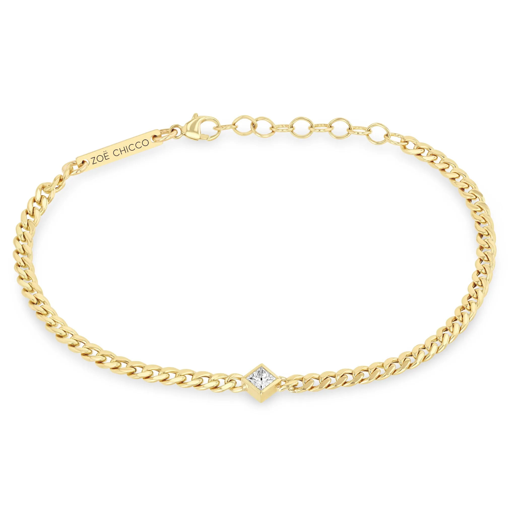 14k Princess Diamond Small Curb Chain Bracelet