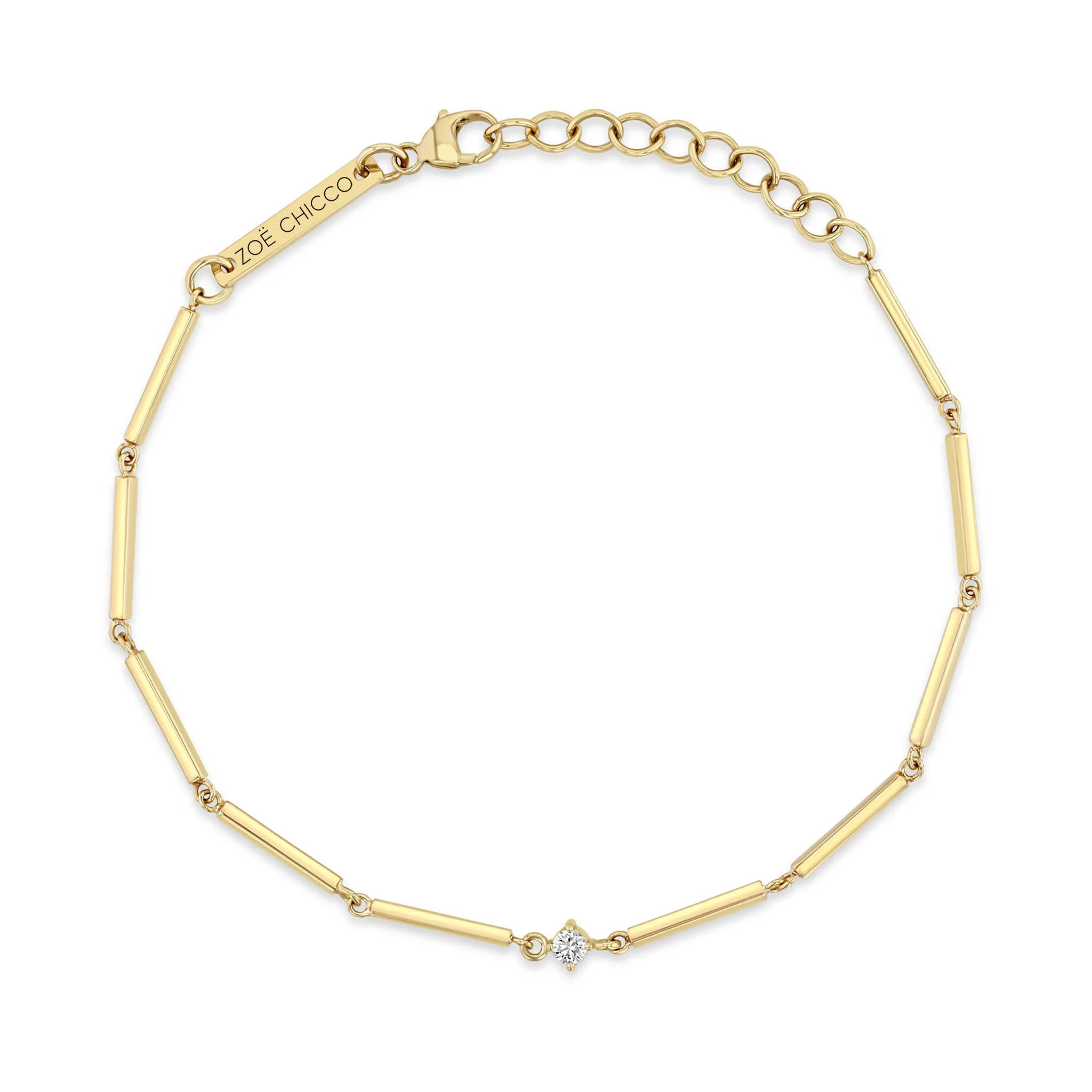 14k Single Diamond Gold Linked Bar Bracelet