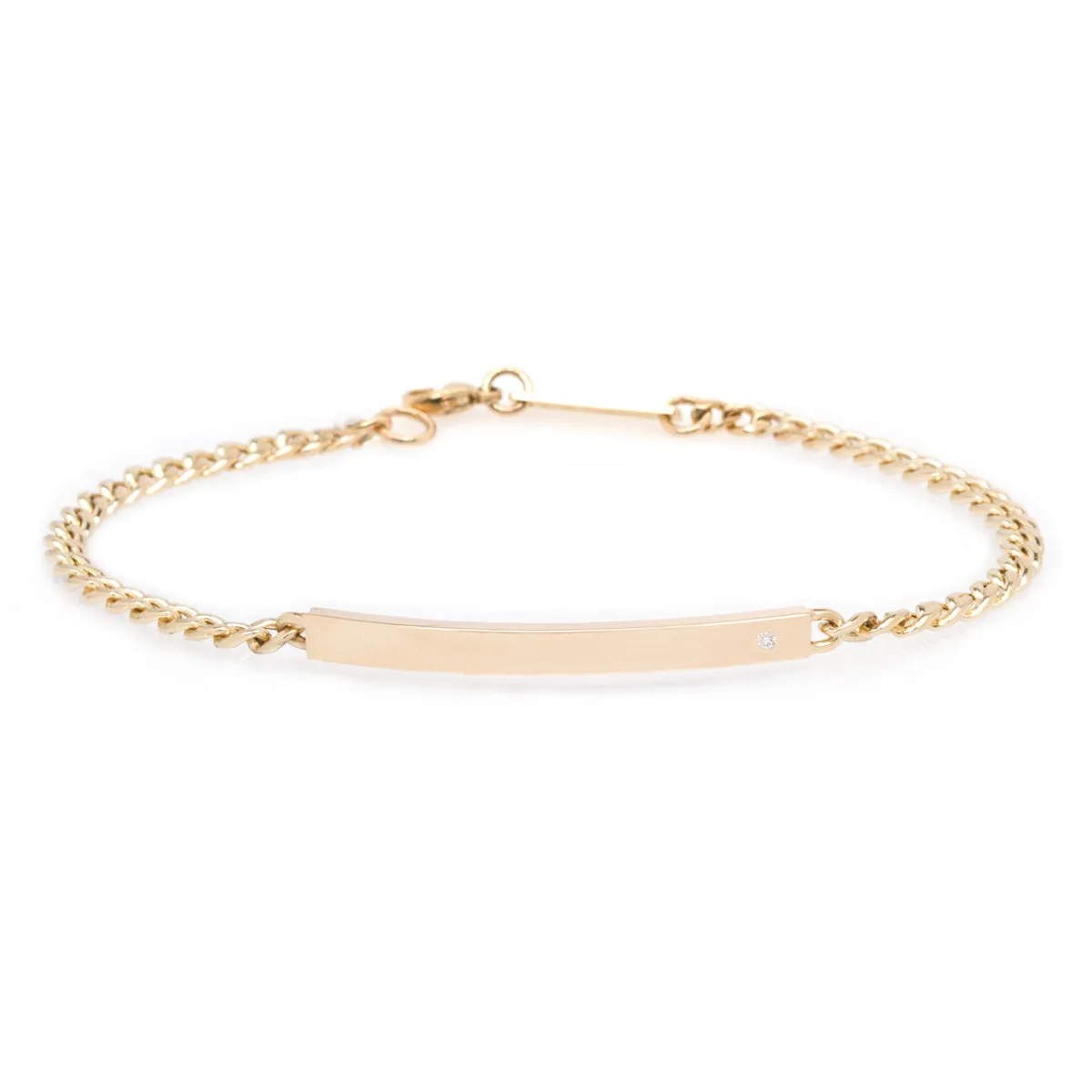 14k Small Curb Chain ID Bracelet with Diamond