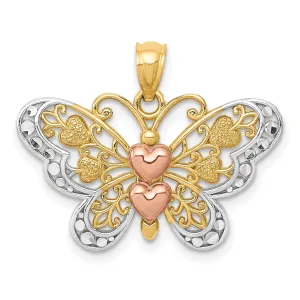 14k Two-tone Gold with White Rhodium Casted Open Back Solid Polished Finish Butterfly Pendant Charm