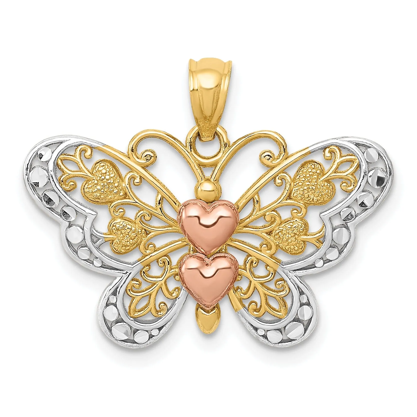 14k Two-tone Gold with White Rhodium Casted Open Back Solid Polished Finish Butterfly Pendant Charm