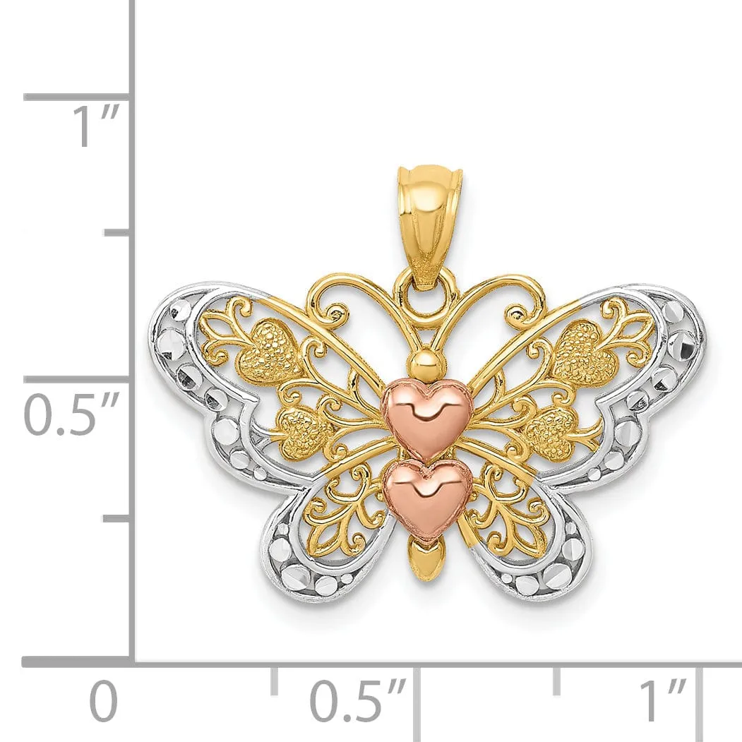 14k Two-tone Gold with White Rhodium Casted Open Back Solid Polished Finish Butterfly Pendant Charm