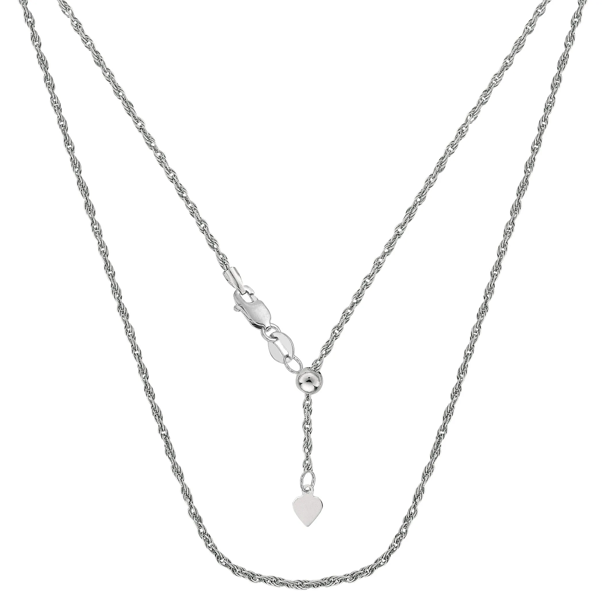 14k White Gold Adjustable Rope Chain Necklace, 1.0mm, 22"