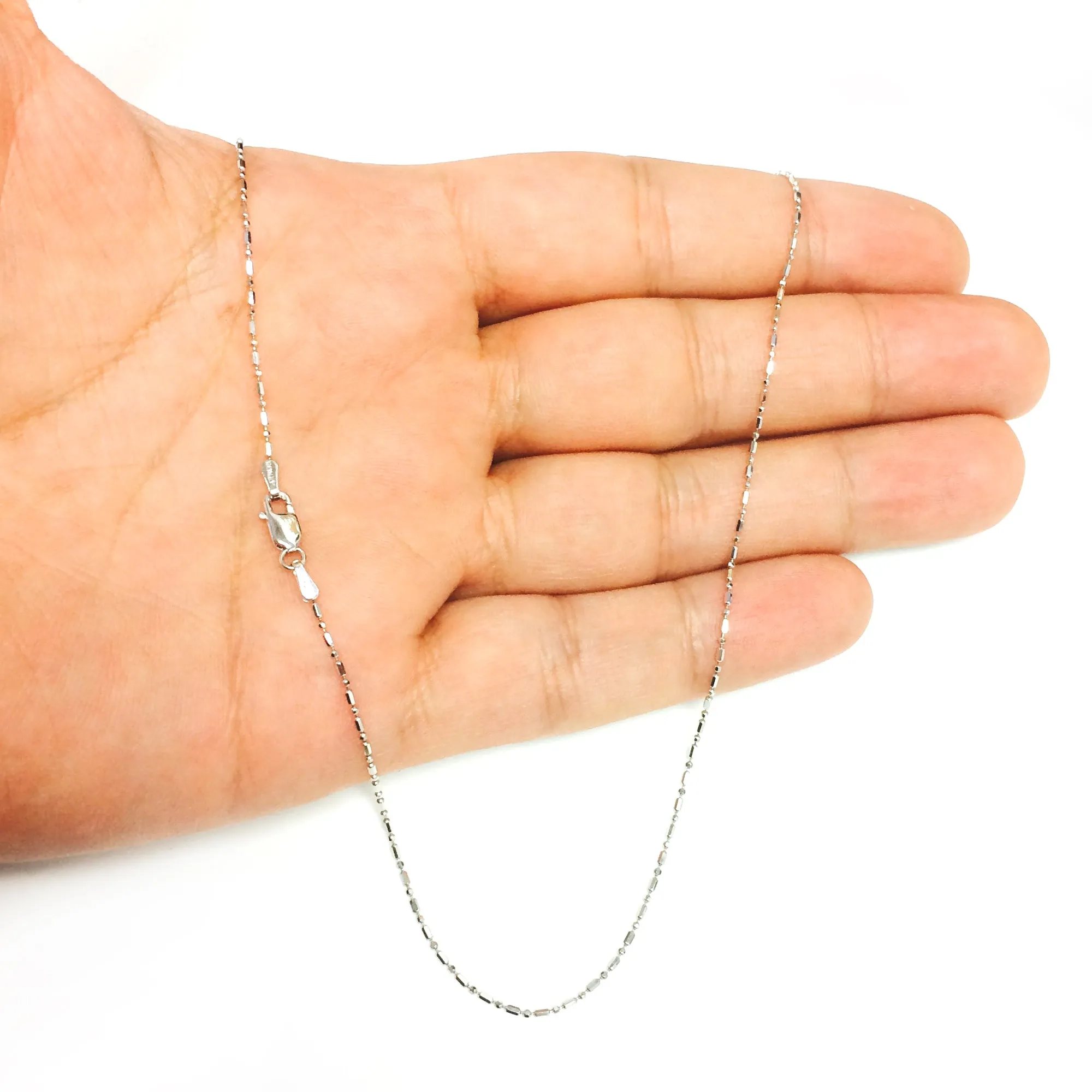 14k White Gold Diamond Cut Bead Chain Necklace, 1.0mm