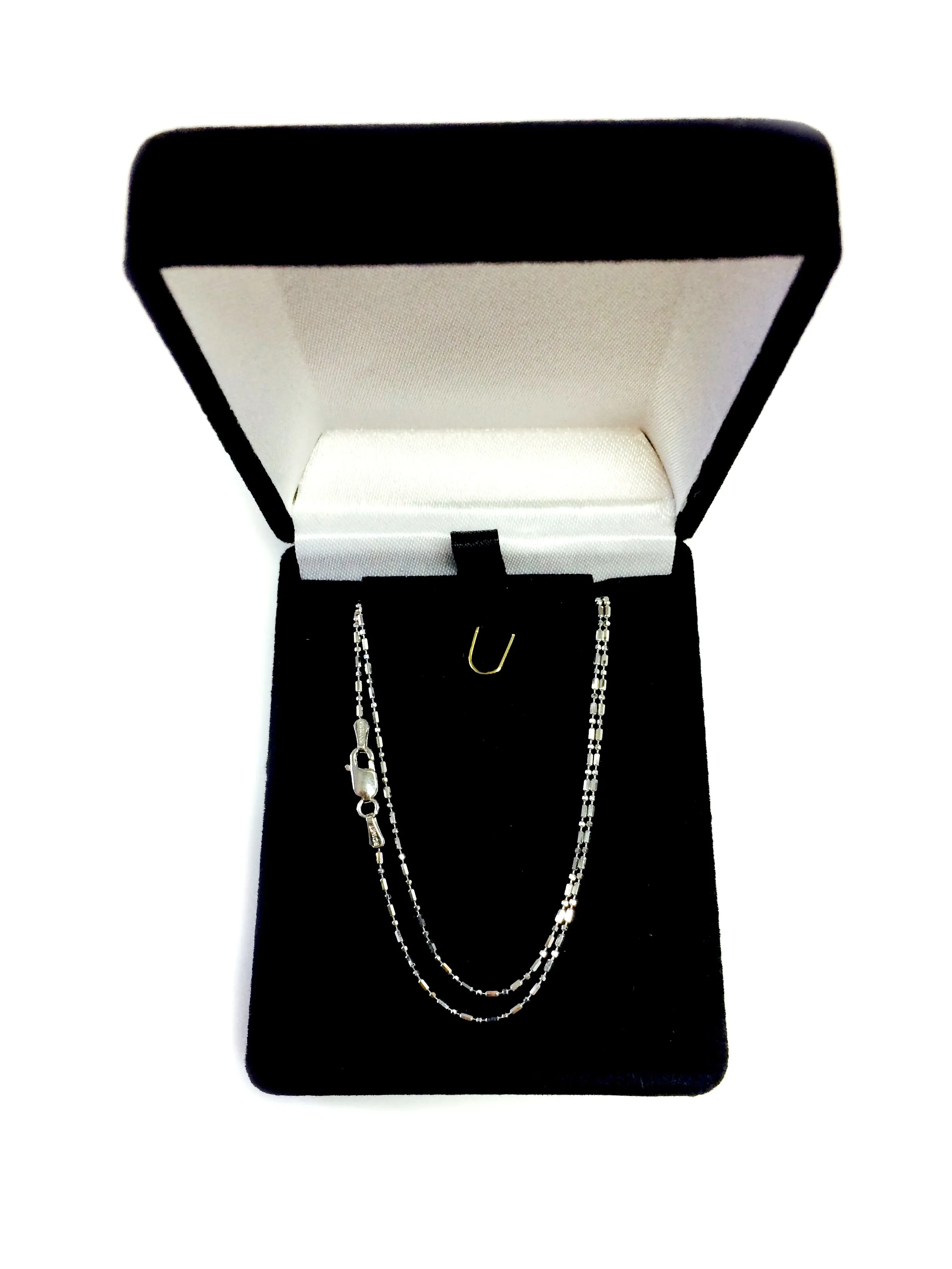 14k White Gold Diamond Cut Bead Chain Necklace, 1.0mm