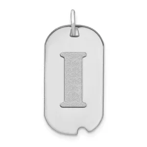 14k White Gold Rhodium Polished Finish Block Letter I Initial Dog Tag Charm Pendant