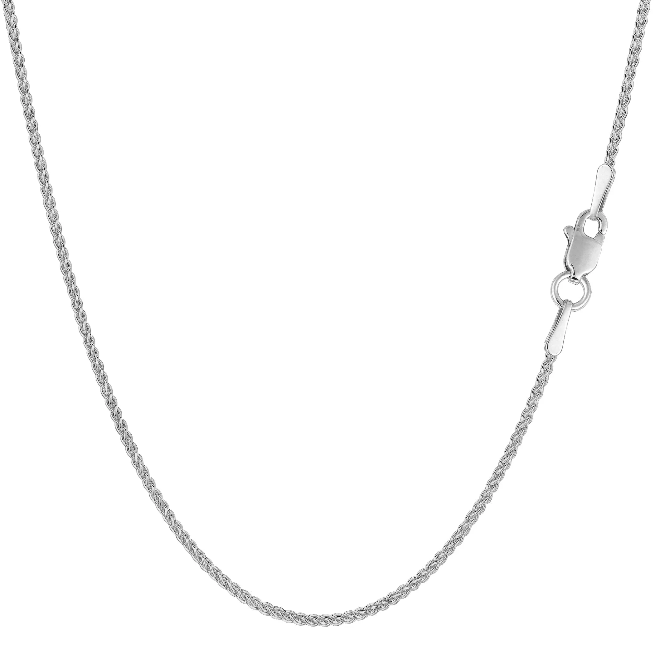 14k White Gold Round Wheat Chain Necklace, 1.2mm