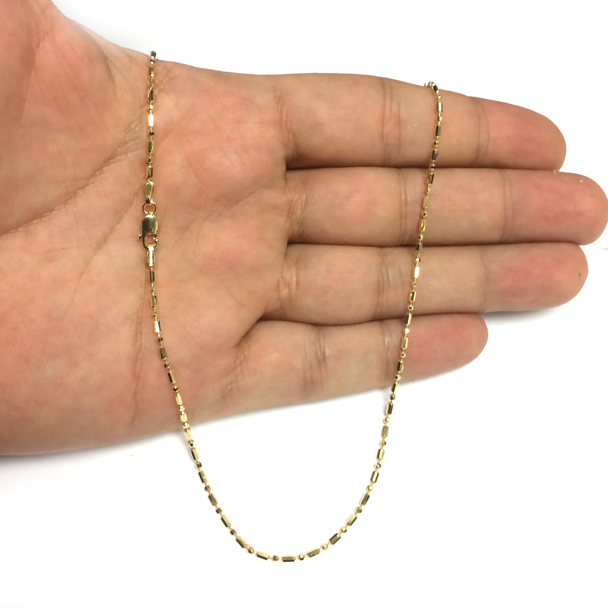 14k Yellow Gold Diamond Cut Bead Chain Necklace, 1.2mm