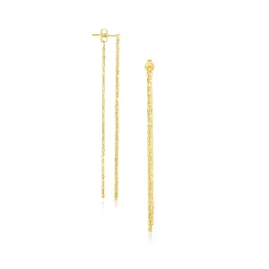 14k Yellow Gold Double Chain Strand Drop Earrings